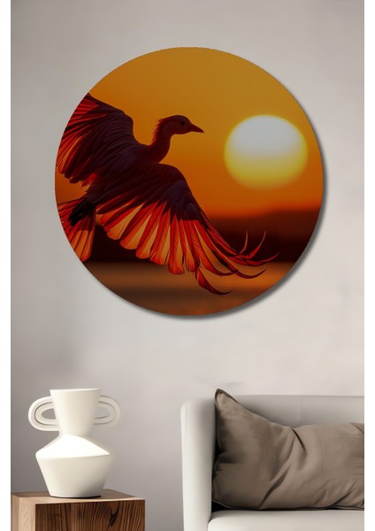 Gün Batımı Uçan Kuş Yağlı Boya Görünümlü Dekoratif Ahşap Ev/işyeri/ofis Yuvarlak Tablo