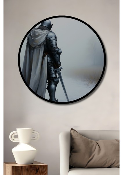 Çerçeve Görünümlü Zırhlı Şövalye Yağlı Boya Görünümlü Dekoratif Ahşap Ev/işyeri/ofis Yuvarlak Tablo