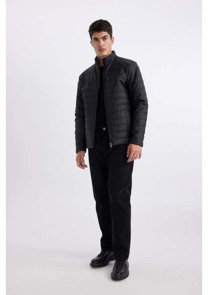 Su İtici Slim Fit Dar Kesim Dik Yaka Fermuarlı Cepli Suni Deri Ceket Mont B3568AX24SP