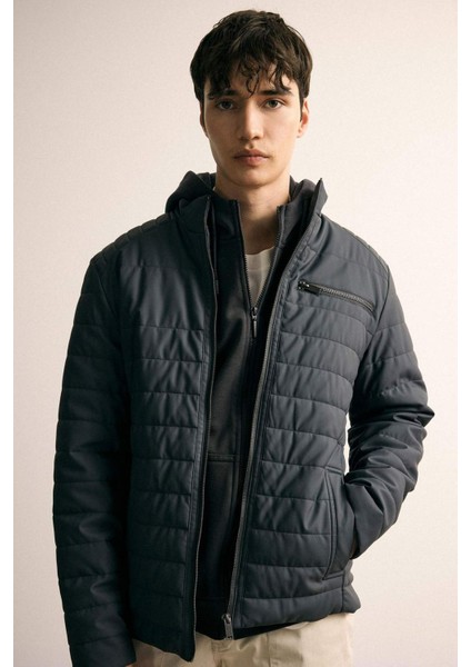 Su İtici Slim Fit Dar Kesim Dik Yaka Fermuarlı Cepli Suni Deri Ceket Mont B3568AX24SP