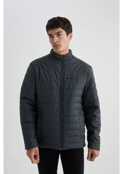 Su İtici Slim Fit Dar Kesim Dik Yaka Fermuarlı Cepli Suni Deri Ceket Mont B3568AX24SP