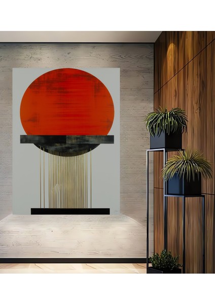 Minimalist Geometrik Güneş Yağlı Boya Görünümlü Dekoratif Ahşap Ev/işyeri/ofis Kare Tablo