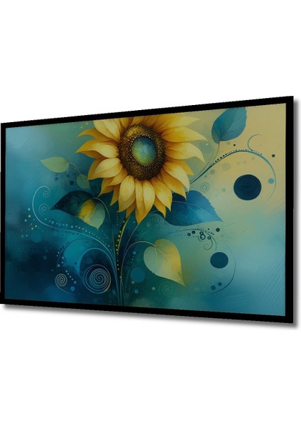Çerçeve Görünümlü Turkuaz Rüyası Ayçiçeği Yağlı Boya Görünümlü Dekoratif Ahşap Ofis Kare Tablo fiyatları
