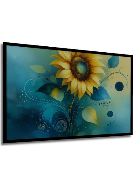 Çerçeve Görünümlü Turkuaz Rüyası Ayçiçeği Yağlı Boya Görünümlü Dekoratif Ahşap Ofis Kare Tablo modelleri