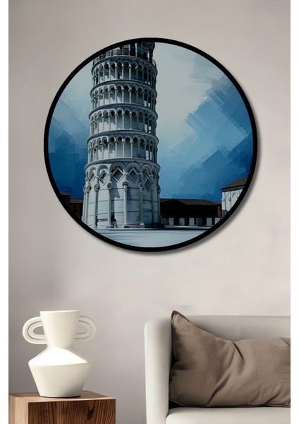 Çerçeve Görünümlü Pisa Kulesi Yağlı Boya Görünümlü Dekoratif Ahşap Ev/işyeri/ofis Yuvarlak Tablo