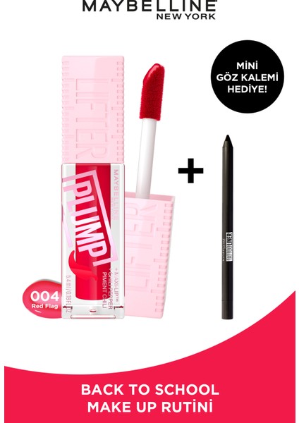 Lifter Plump Dudak Parlatıcısı 004 Red Flag & Mini Maybelline Tattoo Liner Gel Pencil Hediyeli Set