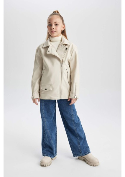 Kız Çocuk Su İtici Suni Deri Ceket Mont B2264A824SP