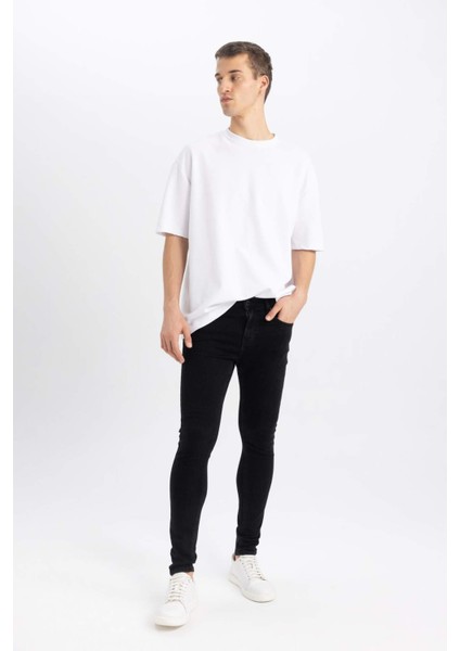 Super Skinny Fit En Dar Kalıp Normal Bel Ekstra Dar Paça Siyah Jean Pantolon R8752AZ24SP