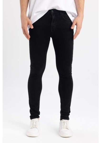 Super Skinny Fit En Dar Kalıp Normal Bel Ekstra Dar Paça Siyah Jean Pantolon R8752AZ24SP