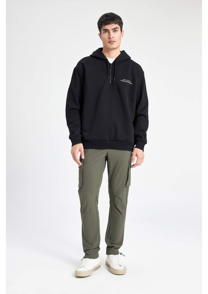 Oversize Geniş Kalıp Yarım Fermuarlı Kapüşonlu Sırt Baskılı Sweatshirt B4804AX24SP