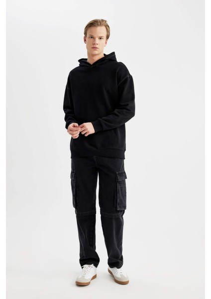 Comfort Regular Fit Rahat Kalıp Kapüşonlu Kanguru Cepli Basic Düz Sweatshirt B4446AX24SP