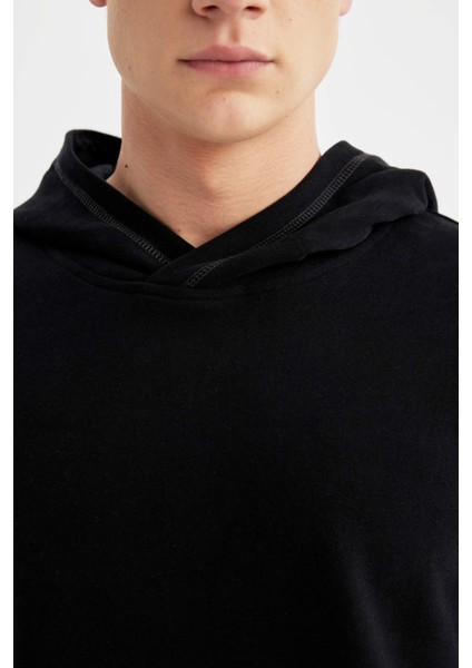 Comfort Regular Fit Rahat Kalıp Kapüşonlu Kanguru Cepli Basic Düz Sweatshirt B4446AX24SP