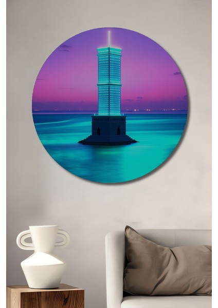 Neon Işıklı Deniz Feneri Modern Sanat Dekoratif Ahşap Ev/işyeri/ofis Yuvarlak Tablo