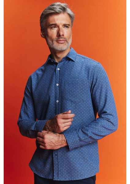 Regular Fit Dokulu Cep Detaylı Uzun Kollu Gömlek B1872AX23AU