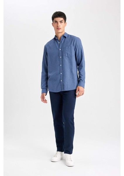 Regular Fit Dokulu Cep Detaylı Uzun Kollu Gömlek B1872AX23AU