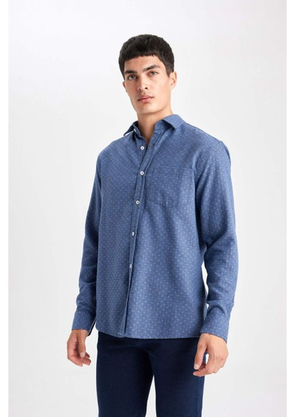 Regular Fit Dokulu Cep Detaylı Uzun Kollu Gömlek B1872AX23AU