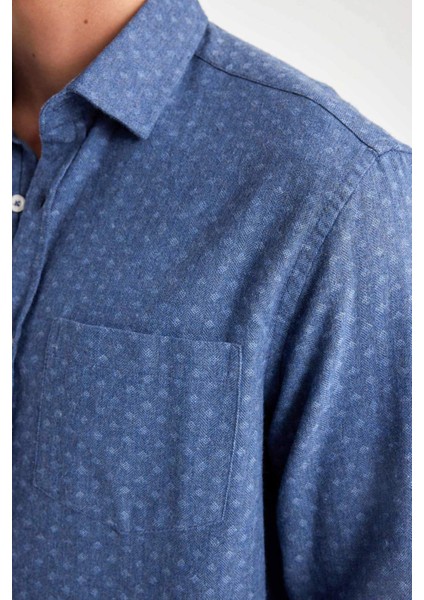 Regular Fit Dokulu Cep Detaylı Uzun Kollu Gömlek B1872AX23AU