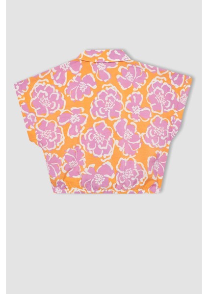 Kız Çocuk Crop Kısa Kollu Desenli Gömlek B5064A824SM