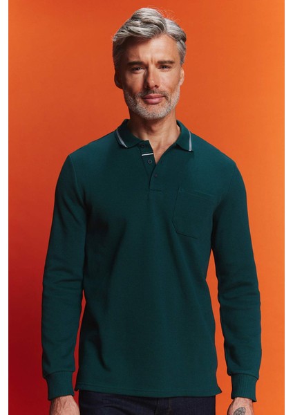 Regular Fit Polo Yaka Pike Basic Düz Sweatshirt B1869AX23AU