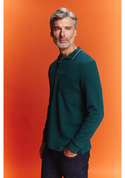 Regular Fit Polo Yaka Pike Basic Düz Sweatshirt B1869AX23AU