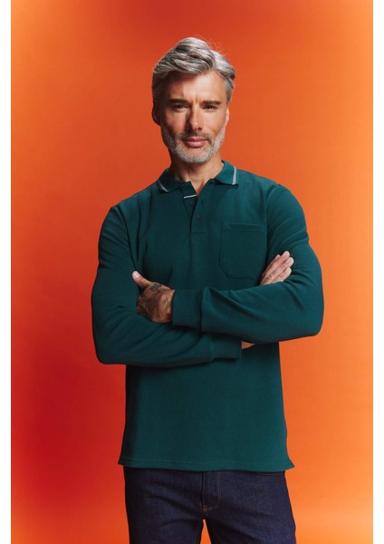 Regular Fit Polo Yaka Pike Basic Düz Sweatshirt B1869AX23AU