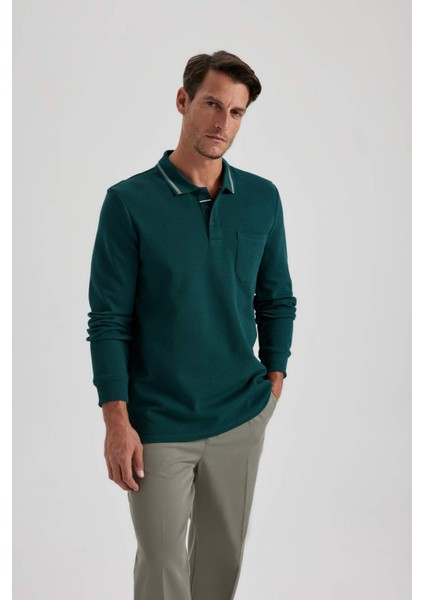 Regular Fit Polo Yaka Pike Basic Düz Sweatshirt B1869AX23AU