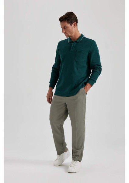 Regular Fit Polo Yaka Pike Basic Düz Sweatshirt B1869AX23AU