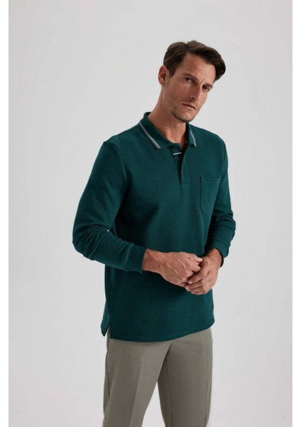 Regular Fit Polo Yaka Pike Basic Düz Sweatshirt B1869AX23AU