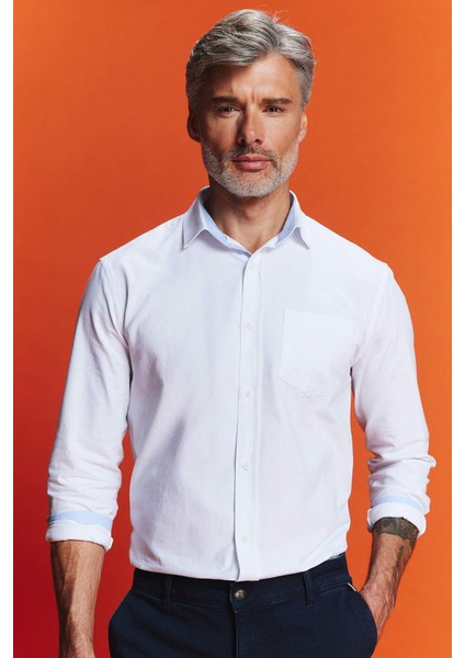 Regular Fit Oxford Basic Düz Uzun Kollu Beyaz Gömlek B1873AX23AU