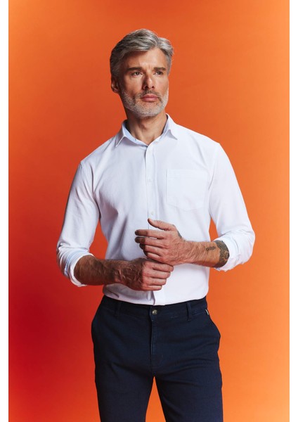 Regular Fit Oxford Basic Düz Uzun Kollu Beyaz Gömlek B1873AX23AU