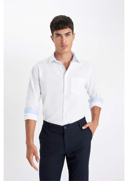 Regular Fit Oxford Basic Düz Uzun Kollu Beyaz Gömlek B1873AX23AU