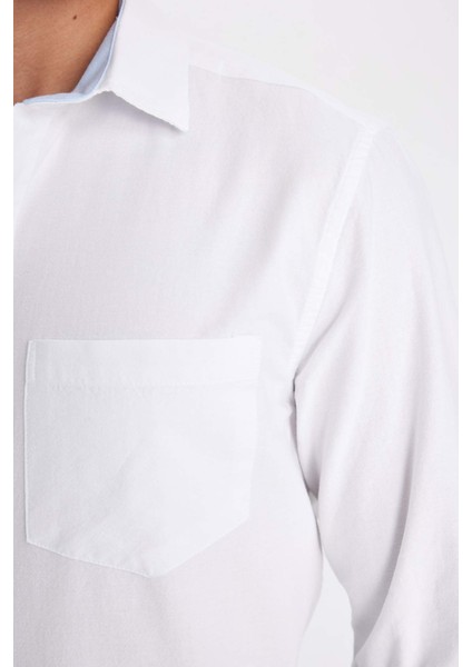 Regular Fit Oxford Basic Düz Uzun Kollu Beyaz Gömlek B1873AX23AU