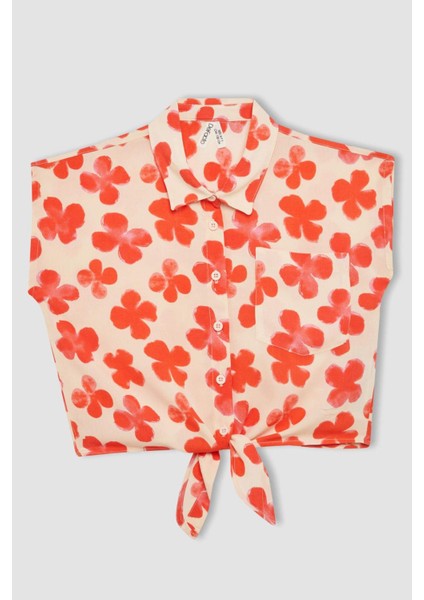 Kız Çocuk Crop Desenli Kısa Kollu Gömlek B5065A824SM