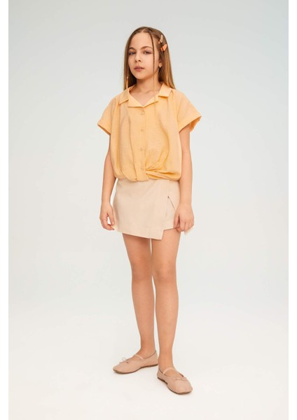 Kız Çocuk Cropped Fit Kısa Kollu Gömlek B5063A824SM