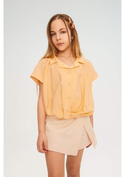 Kız Çocuk Cropped Fit Kısa Kollu Gömlek B5063A824SM