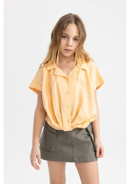 Kız Çocuk Cropped Fit Kısa Kollu Gömlek B5063A824SM