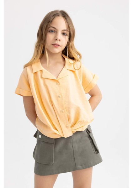Kız Çocuk Cropped Fit Kısa Kollu Gömlek B5063A824SM