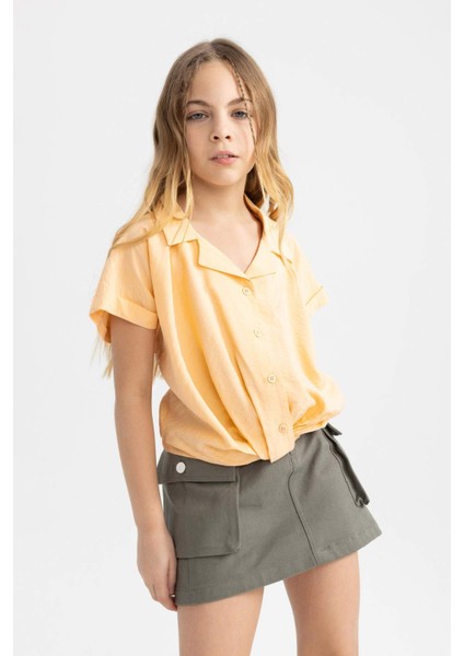 Kız Çocuk Cropped Fit Kısa Kollu Gömlek B5063A824SM