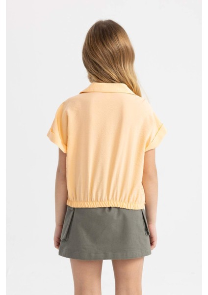 Kız Çocuk Cropped Fit Kısa Kollu Gömlek B5063A824SM