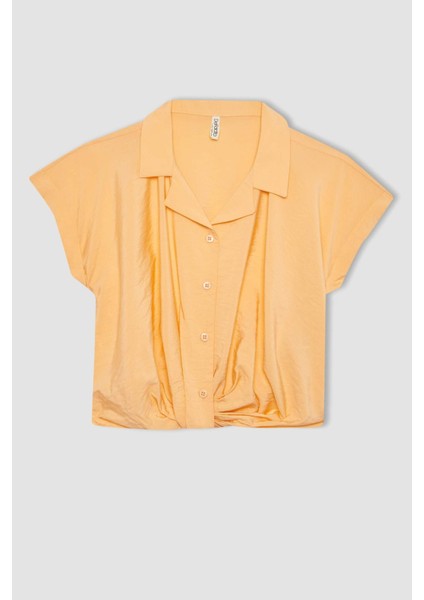 Kız Çocuk Cropped Fit Kısa Kollu Gömlek B5063A824SM