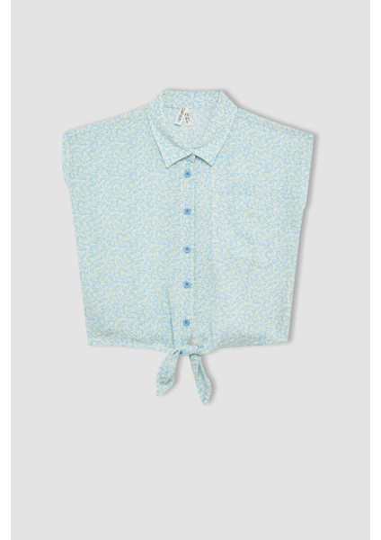 Kız Çocuk Crop Desenli Kısa Kollu Gömlek B5065A824SM