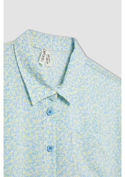 Kız Çocuk Crop Desenli Kısa Kollu Gömlek B5065A824SM