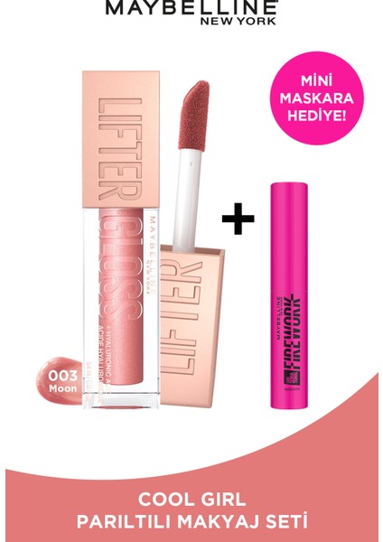 Maybelline Lifter Gloss Nemlendirici Dudak Parlatıcısı - 003 Moon & Maybelline Lash Sens. Firework Mini Maskara Hediyeli Set