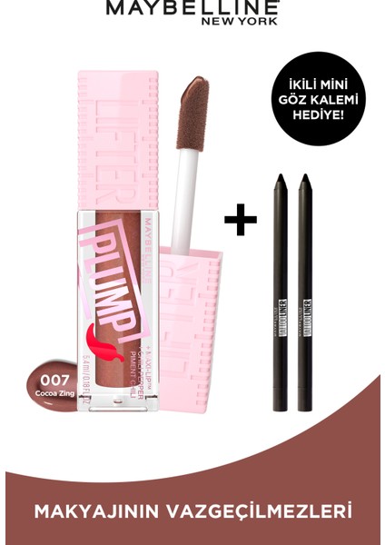 Lifter Plump Dudak Parlatıcısı 007 Coca Zing & 2'li Mini Maybelline Tattoo Liner Gel Pencil Hediyeli Set