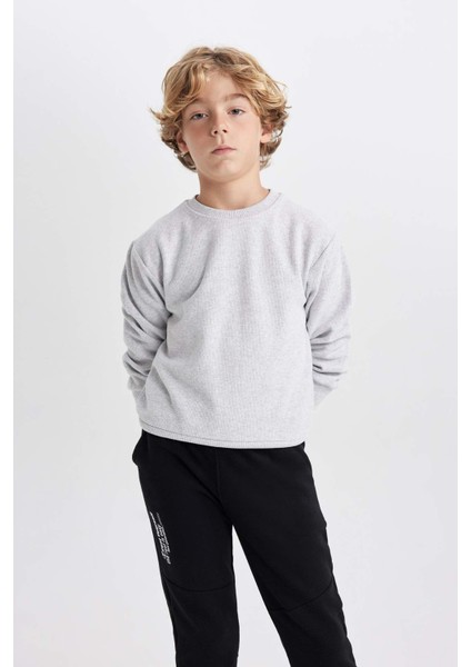 Erkek Çocuk Bisiklet Yaka Selanik Kumaş Basic Düz Sweatshirt B5308A823WN
