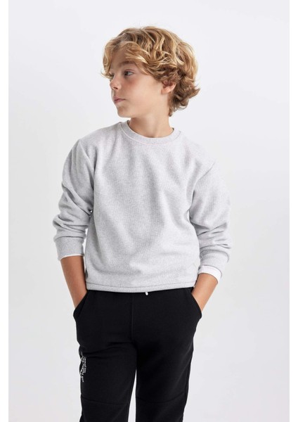 Erkek Çocuk Bisiklet Yaka Selanik Kumaş Basic Düz Sweatshirt B5308A823WN
