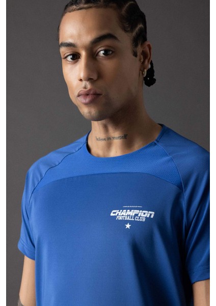 Fit Slim Fit Dar Kesim Bisiklet Yaka Baskılı Kısa Kollu Sporcu Tişört B5019AX24SP