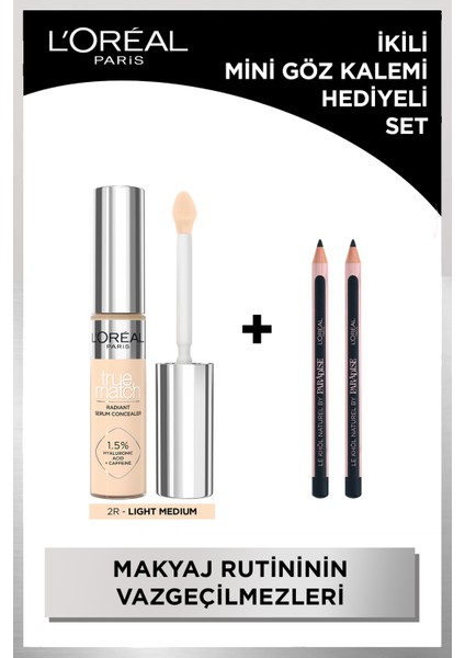 True Match Aydınlatan Serum Kapatıcı -2r & 2'li L'oréal Paris Khol Paradıse Blac Cosnat Mini Liner Hediyeli Set