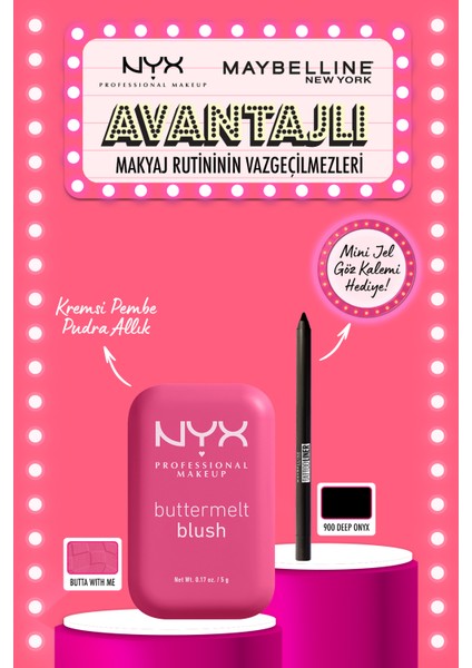 Buttermelt Blush Kremsi Pudra Allık - 07 Butta With Me & Mini Maybelline Tattoo Liner Gel Pencil Hediyeli Set