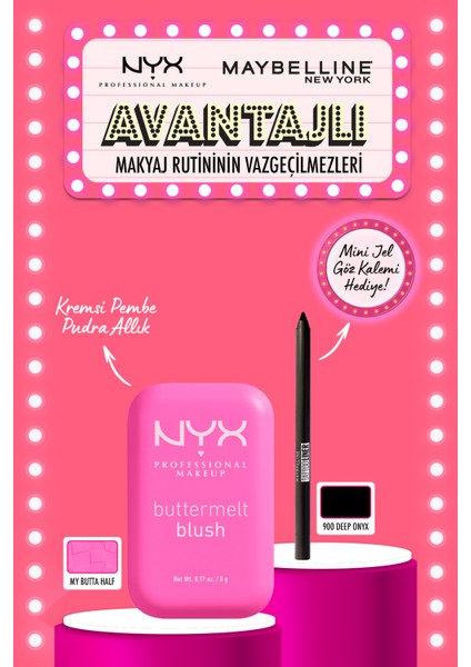Buttermelt Blush Kremsi Pudra Allık - 01 My Butta Half & Mini Maybelline Tattoo Liner Gel Pencil Hediyeli Set